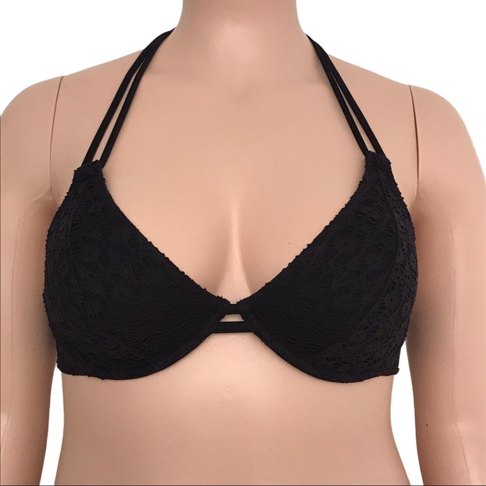Freya Spirit Halter Black Bikini Top 32DD Underwire Bra Sized Swimwear NWT